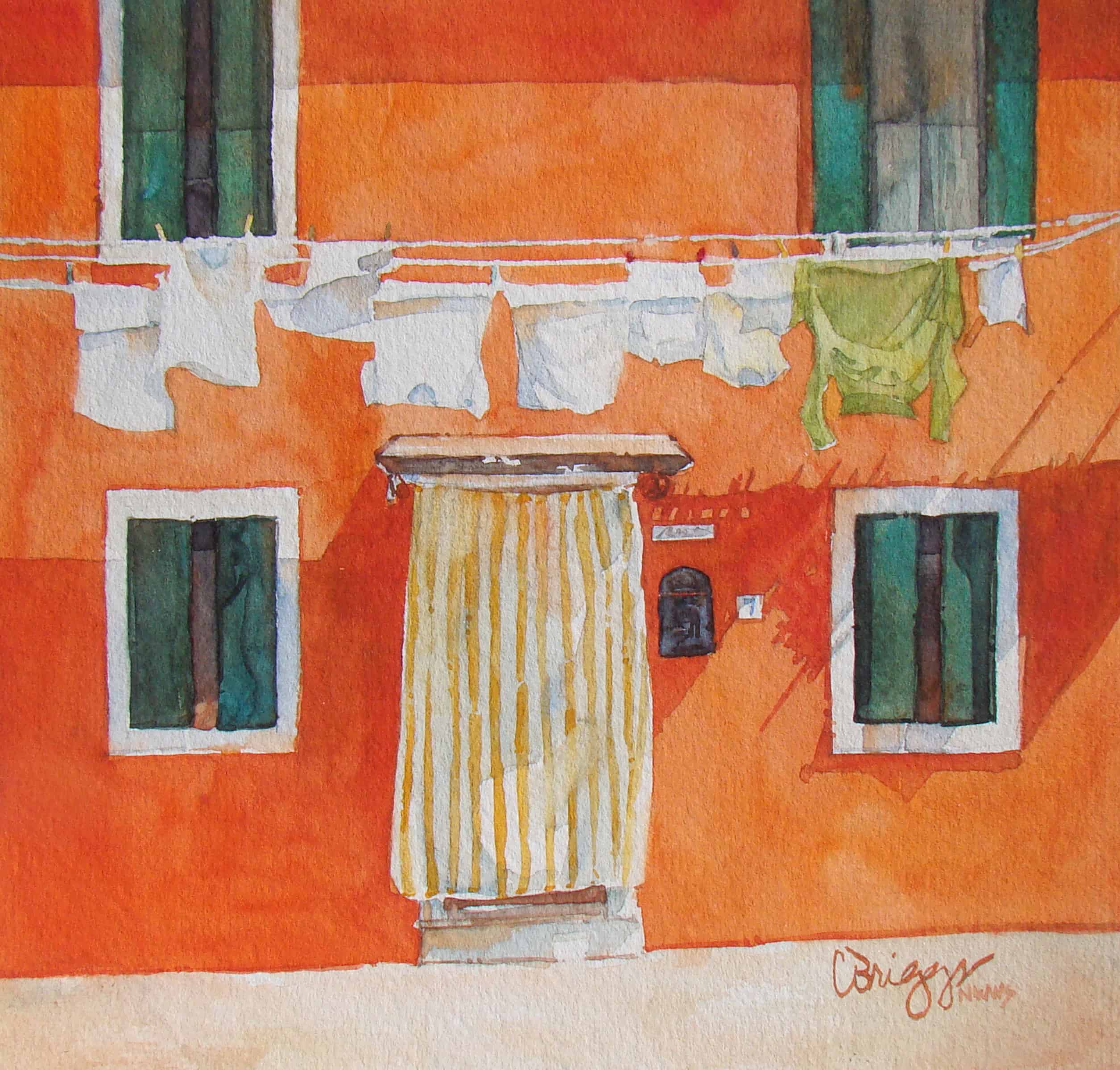 Orange Orange, Burano Series Cindy Briggs Art Watercolor Painting