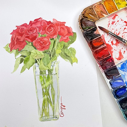 Watercolor Roses for Valentine's Day