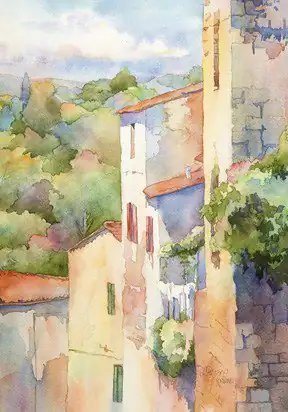 San Gimignano Outlook 1 San Gimignano Outlook Cindy Briggs Art Watercolor Painting