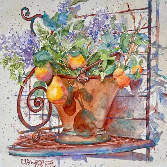 4 Pears Pomegranates Watercolors 10 x 10 700 copy Collections Cindy Briggs Art Watercolor Painting