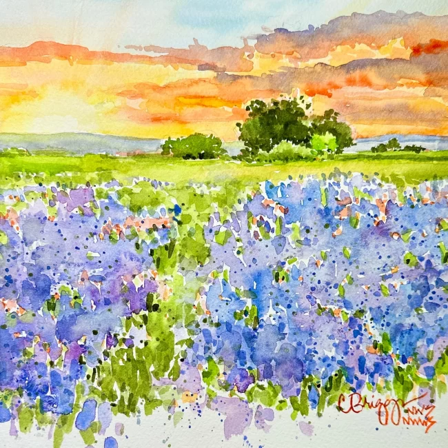 Hill Country Colors Texas Watercolor 8 x 8 350 w Mat copy Collections Cindy Briggs Art Watercolor Painting