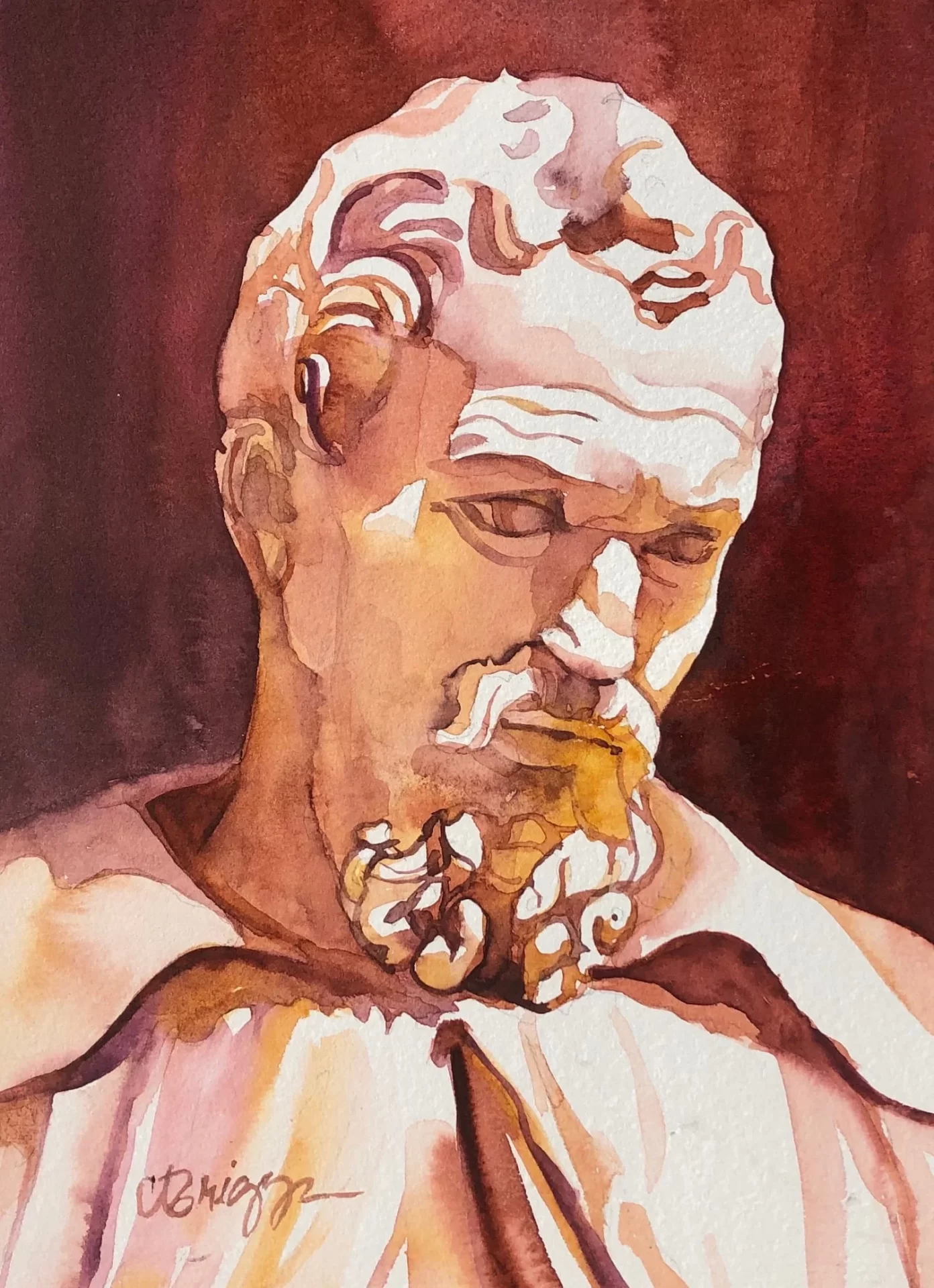 Michelangelo 12 x 9 Watercolor copy Michelangelo Cindy Briggs Art Watercolor Painting