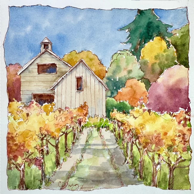 Napa Valley Vineyard Quick Sketch 8 x 8 400 Collections Cindy Briggs Art Watercolor Painting