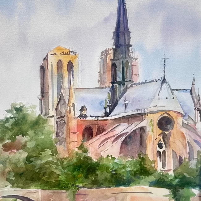Notre Dame Paris 20x14 Plein Air Watercolor 2000 1 Collections Cindy Briggs Art Watercolor Painting