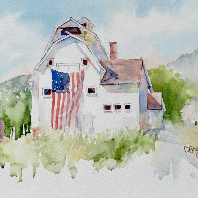 Park City Barn Plein Air Watercolor 12 x 18 1100 with Mat copy Collections Cindy Briggs Art Watercolor Painting