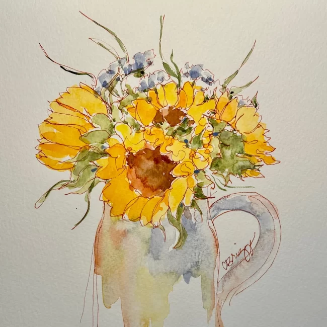 Quick Sketch Sunflowers 10 x 8 Watercolor Ink Collections Cindy Briggs Art Watercolor Painting