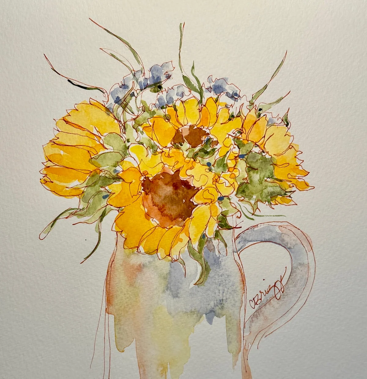 Quick Sketch Sunflowers 10 x 8 Watercolor Ink Quick Sketch Cindy Briggs Art Watercolor Painting