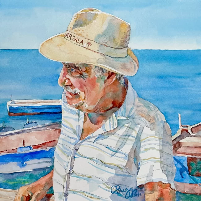 Sicilian Fisherman 10x10 Watercolor 800 copy Collections Cindy Briggs Art Watercolor Painting