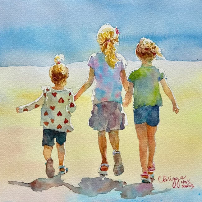 Sisters 8 x8 Watercolor Commisions 800 copy Collections Cindy Briggs Art Watercolor Painting