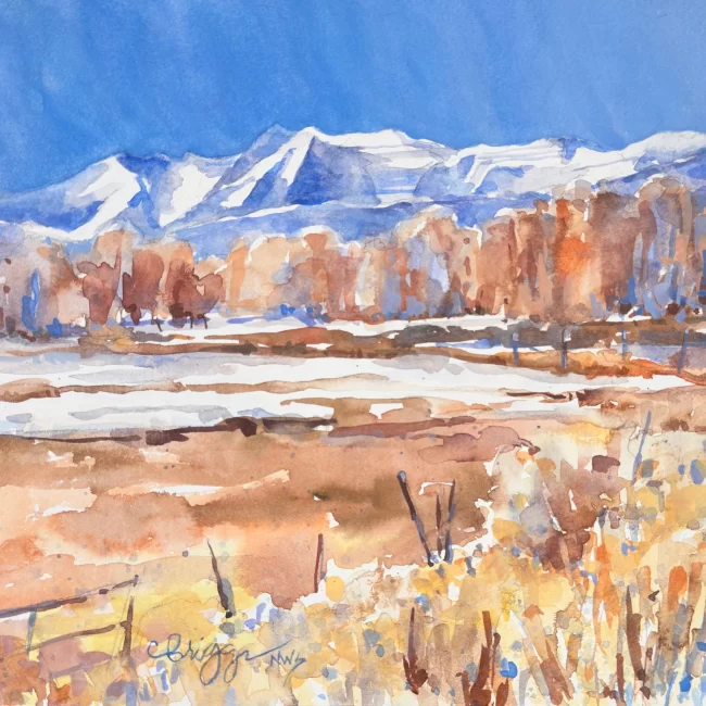 Timpanogos View from Heber 8 x 8 Watercolor Gouache 400 w Mat copy Collections Cindy Briggs Art Watercolor Painting