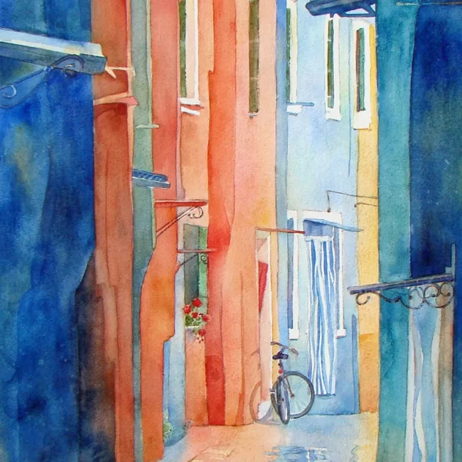13 After the Rain Burano Italy WC 29 x 12.5 CBriggs copy Collections Cindy Briggs Art Watercolor Painting