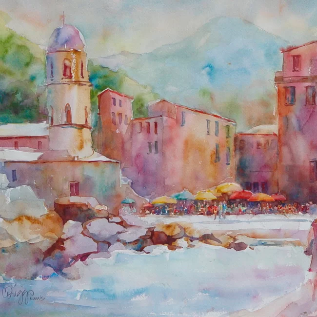 18 Vernazza Summer for 15 x 22 Collections Cindy Briggs Art Watercolor Painting