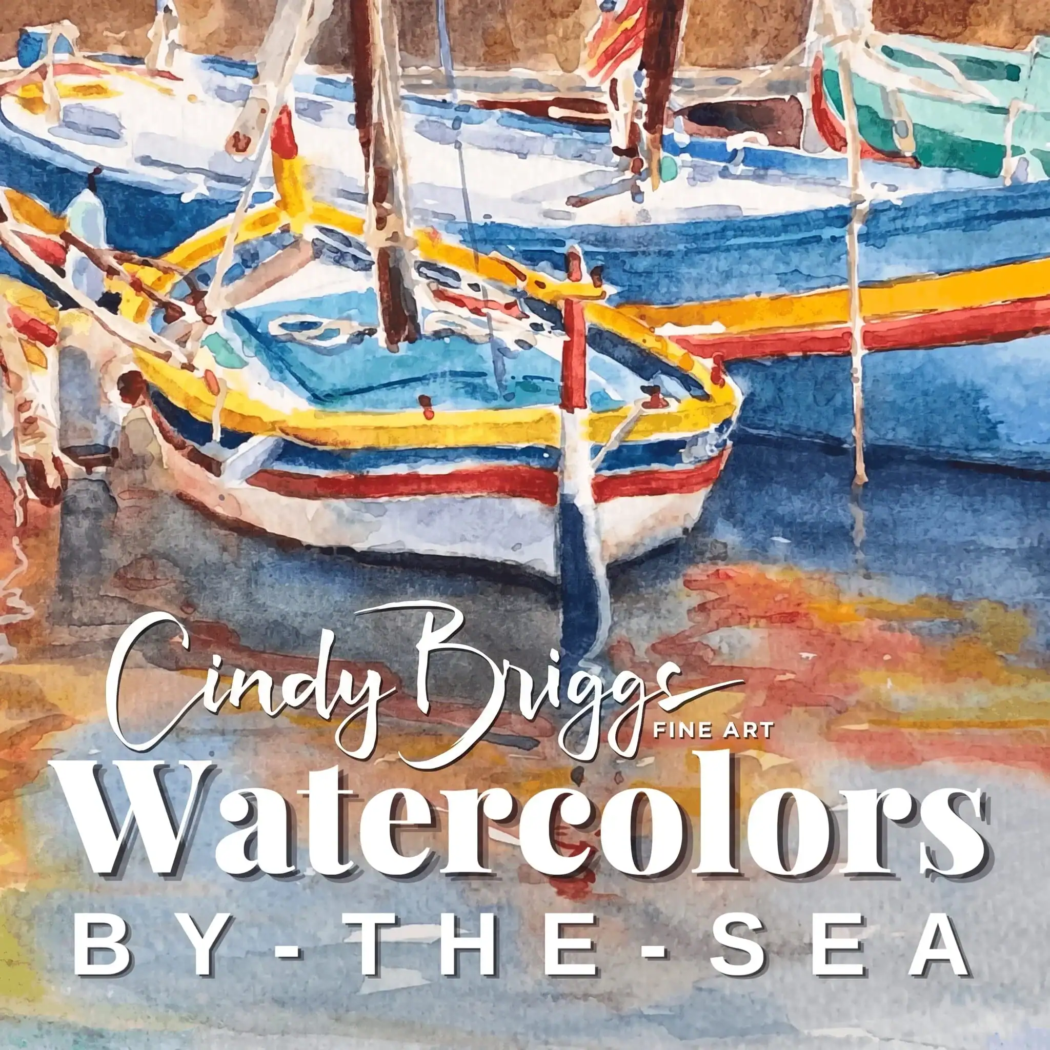 Watercolor painting of boats docked at the harbor with vibrant colors.